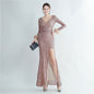 Ostrich Feather Cuff Design Side Slit Long Sleeve Sequined Fishtail Evening Dress