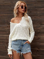 Autumn Winter Long Sleeved Sweater Solid Color V neck Loose Sexy Top Office