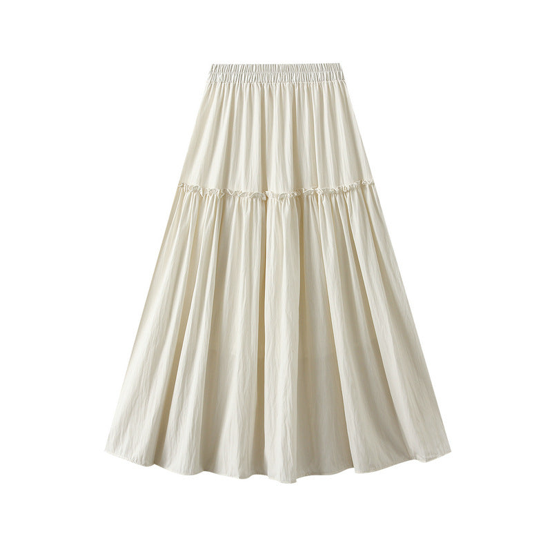 Sweet Stitching Tree Fungus Like Lacework Elastic Waist Skirt Women Summer Mid Length A Line Large Hem Umbrella Skirt