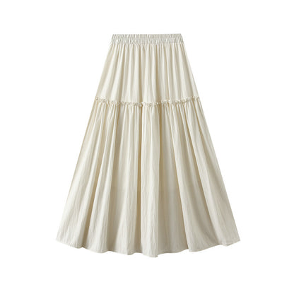 Sweet Stitching Tree Fungus Like Lacework Elastic Waist Skirt Women Summer Mid Length A Line Large Hem Umbrella Skirt