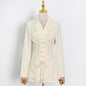 Striped Korean Contrast Color Lace up Office Skin Color Slim Solid Color Blazer Collar Coat