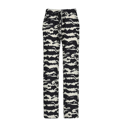 Street Casual Zebra Pattern Contrast Color Loose Knitted Trousers Niche Design Animal Pattern Drawstring Straight Leg Pants