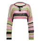 Early Spring Women Streetwear Woolen Loose Hole Striped Color Matching Short Blouse All Matching Top