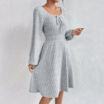 Autumn Winter Minimalist Design Dress Casual All Matching High Waist A Line Dress Women