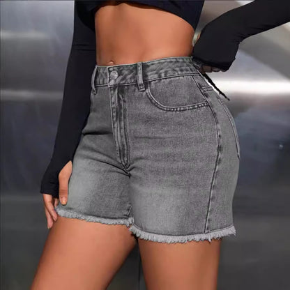 Women Clothing High Waist Loose Slimming Jeans Frayed Shorts