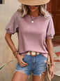 Women Clothing Top Lace Patchwork Round Neck T shirt