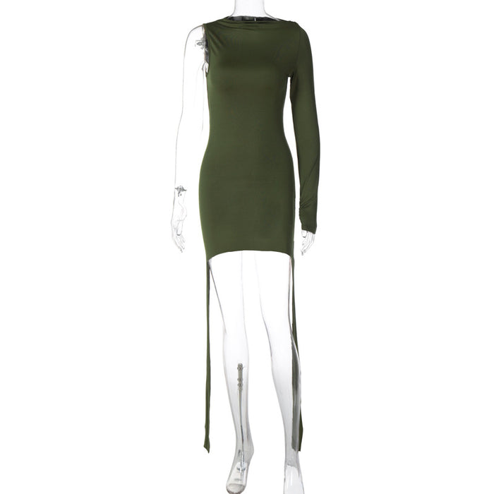Autumn Solid Color Long Sleeve Short Dress Slim Sheath Dress for Women