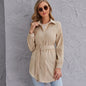 Women Wear Belt Long Khaki Shacket Waisted Long Sleeved Shirt Shacket