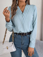 Real Shot Autumn Winter Elegant Solid Color Stacked V neck Long Sleeve Shirt Women Clothing