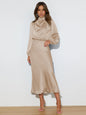 Autumn High Grade Satin Long Sleeve Loose Dress Elegant Women  Dress Evening Dress Dress