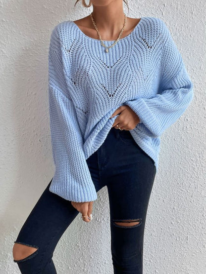 Women Popular off the Shoulder Sweater round Neck Hollowed Casual Sweater Sweater