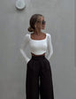 Autumn Winter Fitted Waist Bottoming Shirt Sexy Square Neck Short Rib Knitted Top Women Long Sleeve T shirt