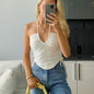 Summer Top Halterneck With Suspenders U Collar Sexy Bare Cropped Slim Fit Short Vest For Women