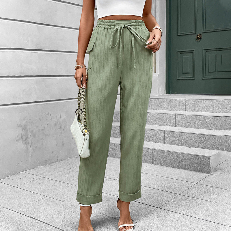 Pants Autumn Trousers Pleated Casual Pocket Trousers with an Elasticated Waist