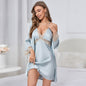 Pajamas Summer Ice Silk Long Sleeve Sexy Lace Cutout Home Wear Spring Autumn Nightdress Nightgown Suit