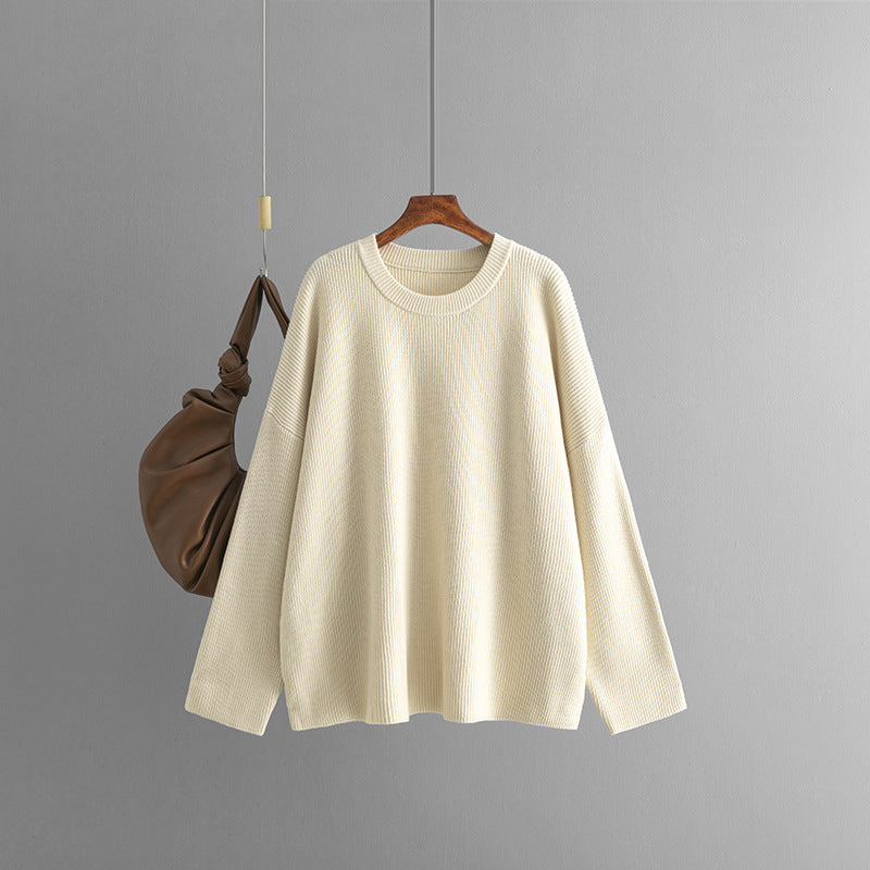 Sweater Women Autumn Winter Loose round Neck Solid Color Long Sleeve Casual Sweater Top Women