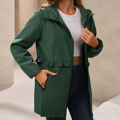 Autumn Winter Top Product Women Rainproof Waterproof Jacket Hooded Elegant Trench Coat with Pockets