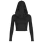 Women Wear Dune Hooded Top Autumn Winter Casual Solid Color Long Sleeve Pleated Cropped T shirt