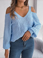 Autumn Winter Casual Solid Color Twist off the Shoulder Lantern Sleeve Sweater Women Clothing