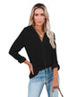 Women Clothing Autumn Winter Casual Loose Long Sleeve Buckle V neck Shirt Top