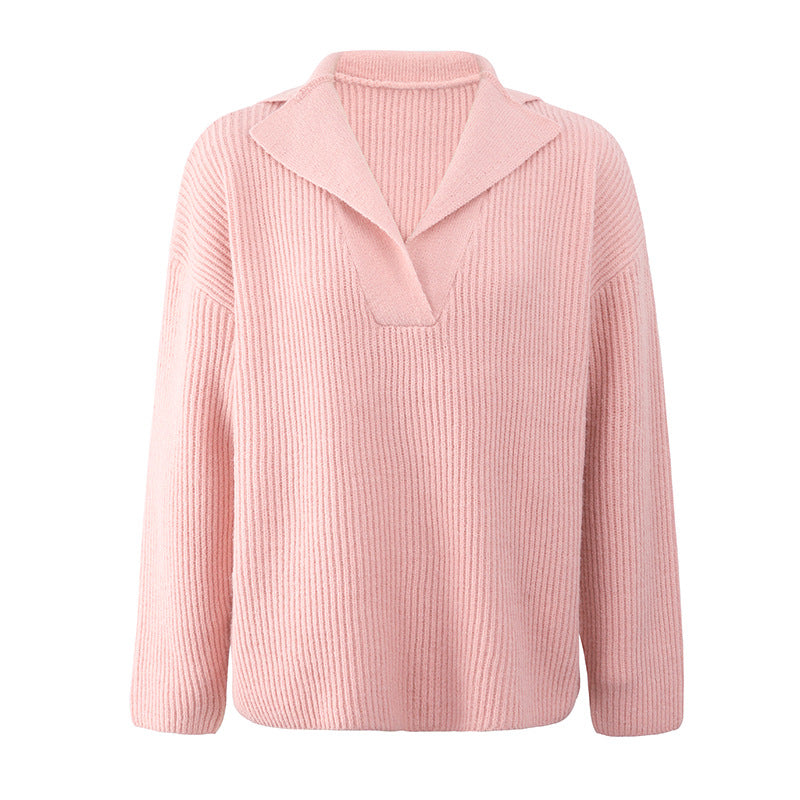 Suit Collar Thickened Jumper Women Autumn Winter Sweater