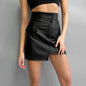 Autumn Winter Faux Leather Matte Green Leather Skirt Irregular Asymmetric Skirt Niche High Waist Skirt A Line Skirt for Women