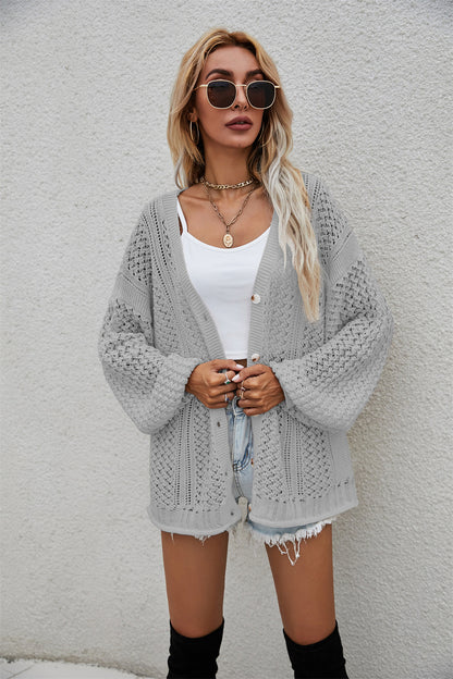 Autumn Women Knitwear Hollow Out Knitted Cardigan Loose Sweater