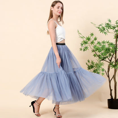 Women Clothing Long Floor Length Dress Oversized Swing Mesh Skirt Patchwork Maxi Dress A line High Waist Pettiskirt