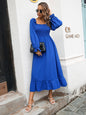Pullover Bell Sleeve Casual Ruffled Square Collar Elastic Waist Large Swing Spring Dress Maxi Dress