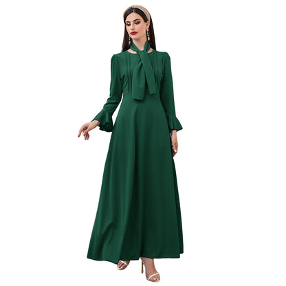 Women  Clothing round Neck Long Sleeve High Waist Ruffles A  line Dress Maxi Dress