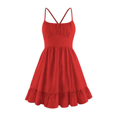 Sundress Summer Sexy Women Wear Strap Backless Ruffled Dress Brand