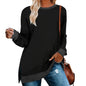 Women Clothing Long Sleeve round Neck Multicolor Split Top Loose Casual Pullover T-shirt