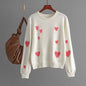 Autumn Winter Love Flocking Embroidered Crew Neck Long Sleeved Knitted Sweater Pullover Bottoming Shirt Top for Women