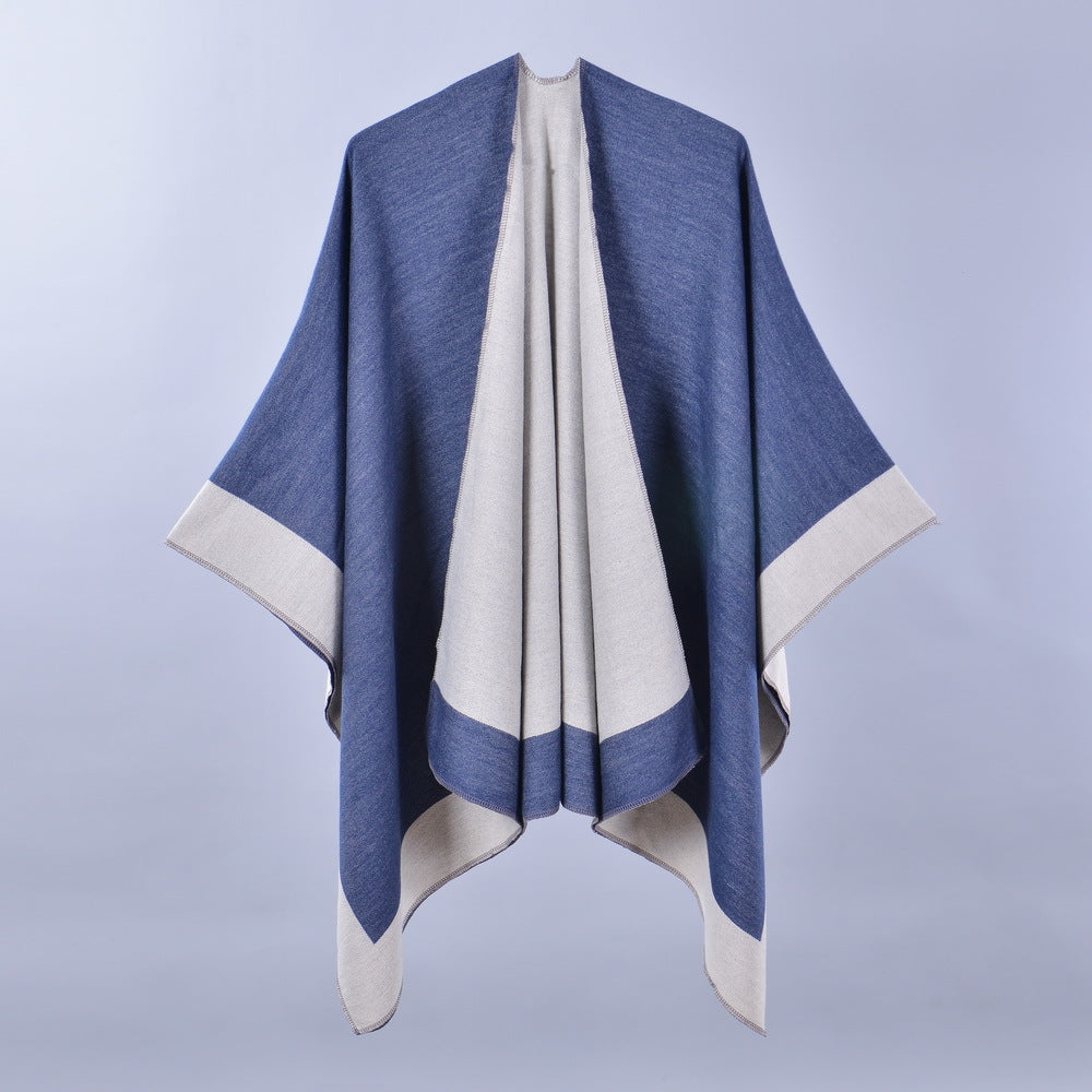 Women Spring Scarf Shawl All Match Solid Color Four Seasons Imitation Cashmere Split Cloak