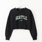 Women Clothing Autumn Winter Seattle Letter Graphic Printing Short Loose Long Sleeves Sweater