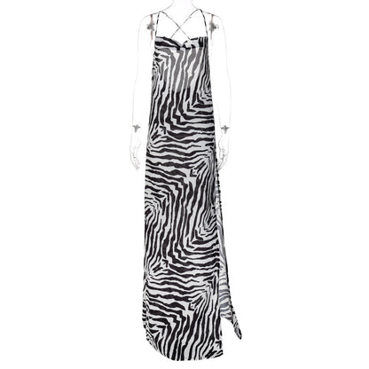 Summer Printed Sexy Dew Split Sling Dress Long Women