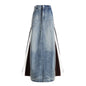 Washed Distressed Denim Patchwork Dragon Quilted Long Skirt Loose Long Mop Skirt for Women