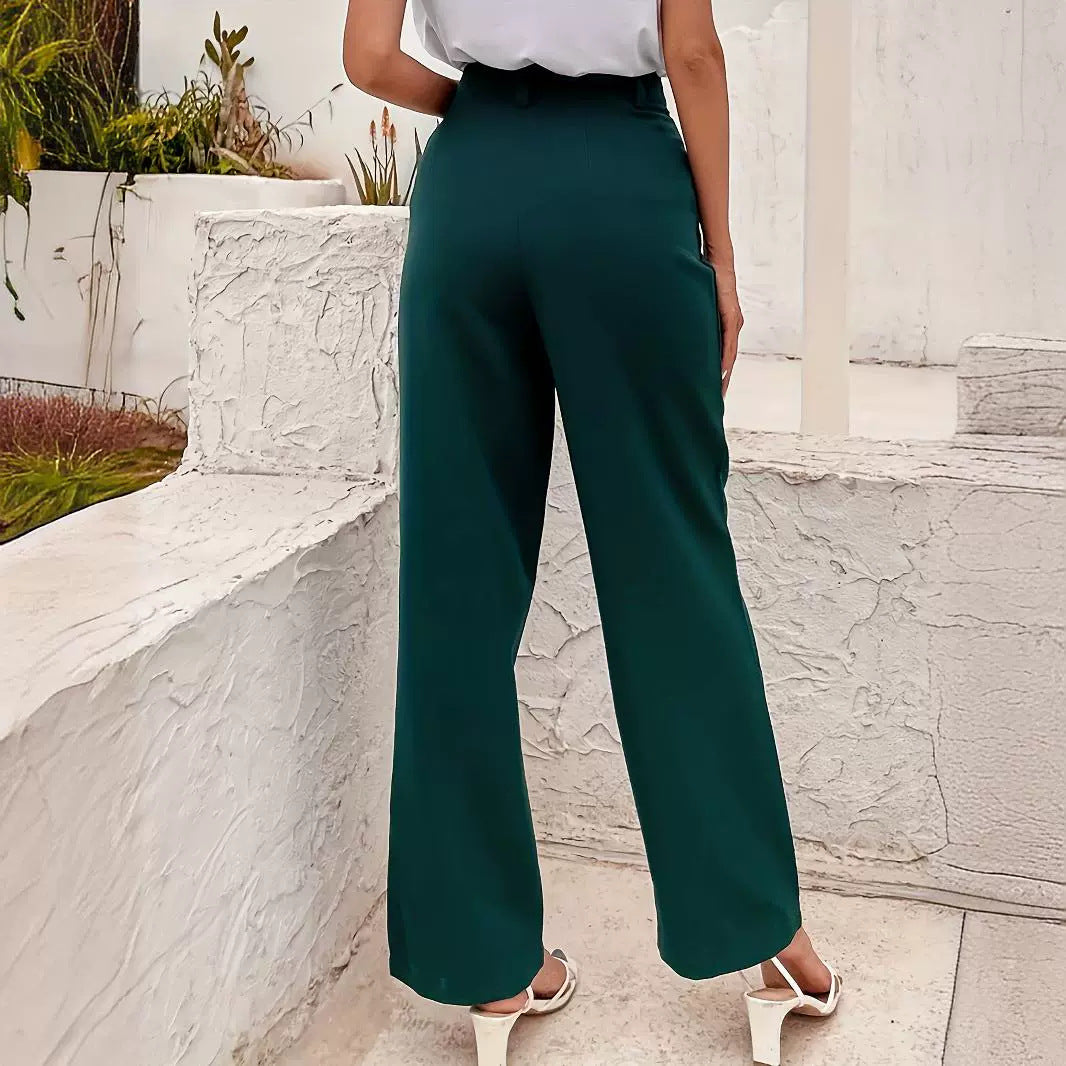 Popular Office Elegant High Waist Wide Leg Straight Casual Pants