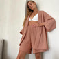 Summer Casual Pajamas Half Sleeve Nightgown Shorts Set Moisture Wicking Clothing Loose Home Wear for Women