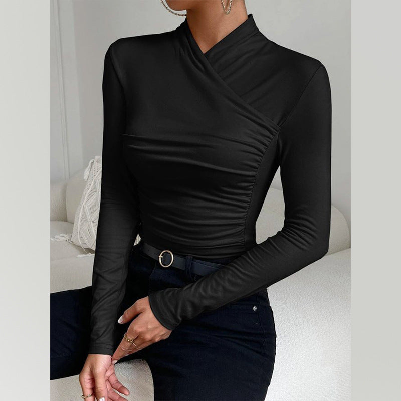 Women Autumn Winter Half Turtleneck Slim Fit Long Sleeve Bottoming Shirt