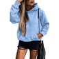 Autumn Winter Solid Color Pocket Hooded  for Women All Matching Long Sleeve Top