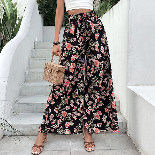 Summer Women Clothing Printed Flared Wide Leg Pants