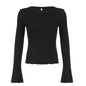 Autumn Winter Texture Solid Color Loose Flare Sleeve T Shirt Retro Lazy Lightweight Waist Controlled Top