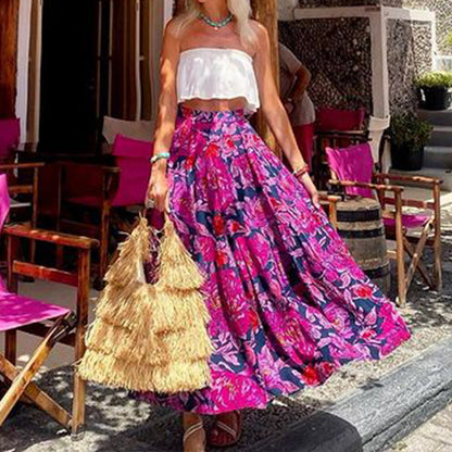 Women Clothing Autumn Women Printed Bohemian Skirt