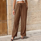 Summer Women Solid Color Pleated Straight Casual Pants