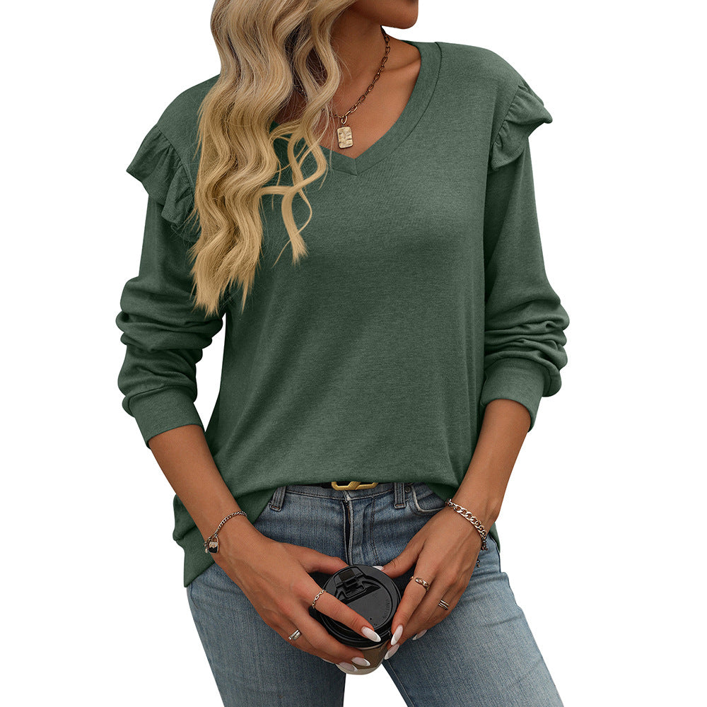 Women Autumn Winter Loose Casual Long Sleeves V neck T shirt