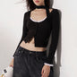 Sexy Vintage Scarf Contrast Color Lace Breasted Top Knitted Slim Fit Sexy All Matching Long Sleeve T shirt