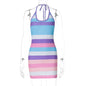 Women Clothing Summer Stripes Printed Sexy Halter Backless Dress