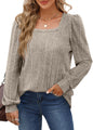 Temu Autumn Winter Women Sunken Stripe Square Collar Casual Long Sleeve Top