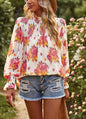 Floral Print Top Spring Summer Elegant Double Layer Women Clothing